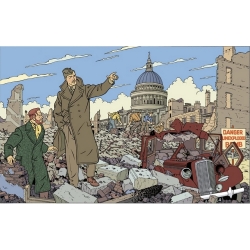 Carte postale de Blake et Mortimer: ville en ruine (15x10cm)