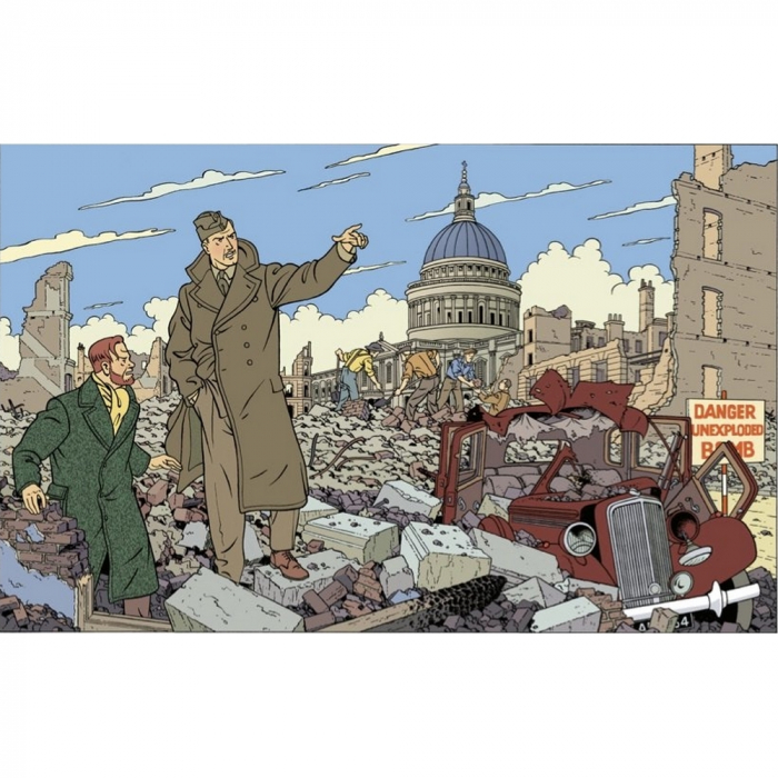Carte postale de Blake et Mortimer: ville en ruine (15x10cm)