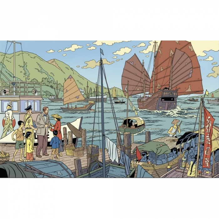 Postal de Blake y Mortimer: el puerto (15x10cm)