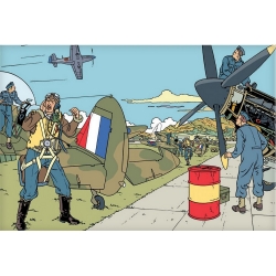 Postcard Blake and Mortimer: attack on the tarmac (15x10cm)
