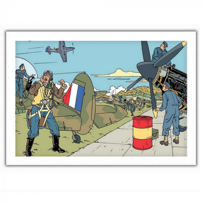 Poster affiche offset Blake et Mortimer, attaque sur le tarmac (35,5x28cm)