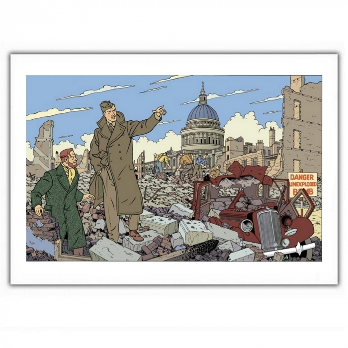 Poster affiche offset Blake et Mortimer, ville en ruine (35,5x28cm)