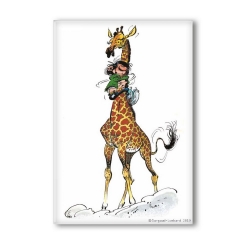Decorative magnet Gaston Lagaffe with his giraffe (55x79mm)