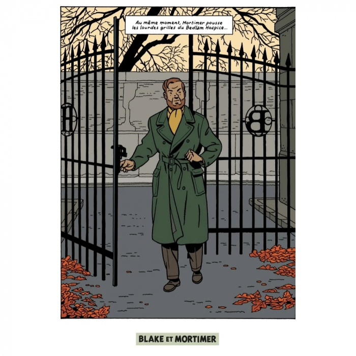 Carte postale Blake et Mortimer: Le cri du Moloch, Mortimer à la grille (10x15)