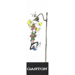 Marque-page en papier Gaston Lagaffe, accroché au lampadaire (50x170mm)