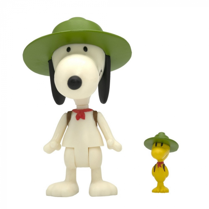 Figura Peanuts® Super7 Serie ReAction, Snoopy y Woodstock con sombrero