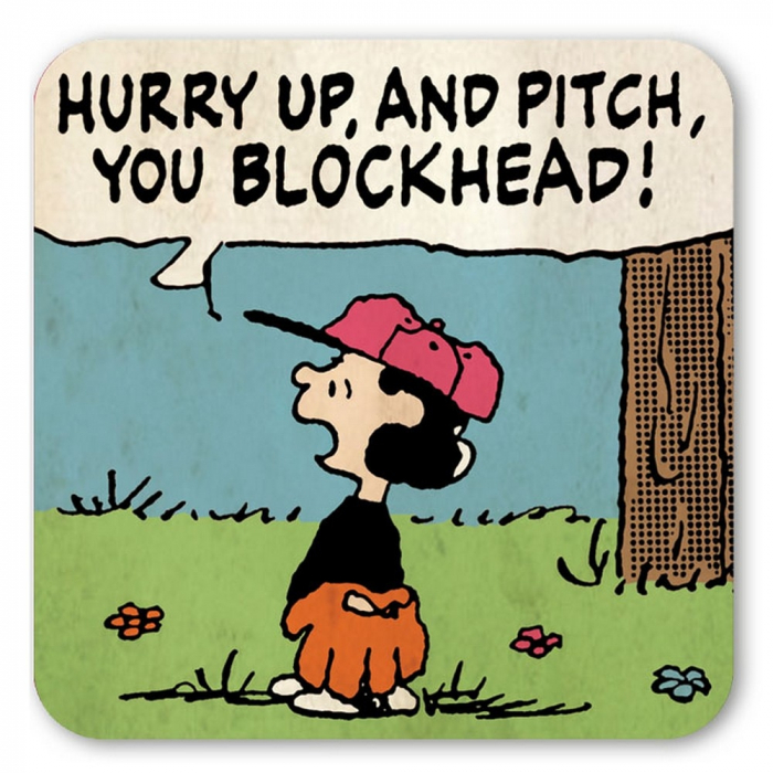 Sous-verre Logoshirt® Lucy 10x10cm (Hurry up, and pitch, you blockhead!)
