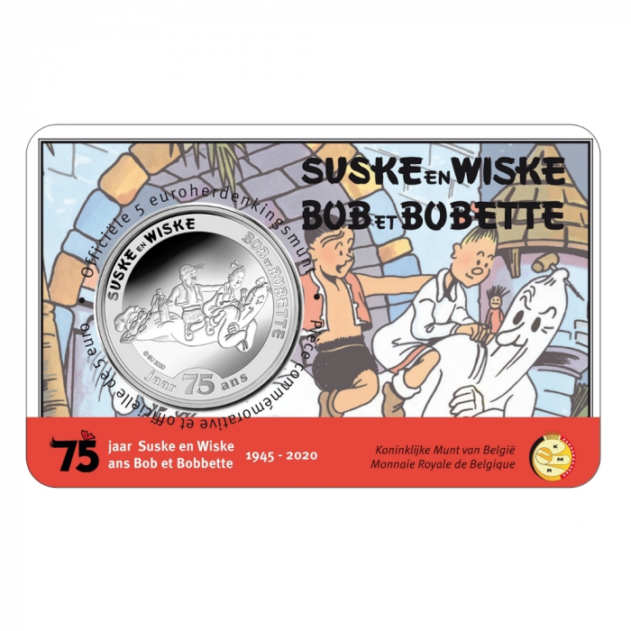 Pièce commémorative 5 € Belgique Bob et Bobette 75 ans Relief BU (2020)