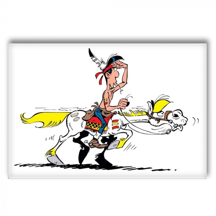 Imán decorativo Lucky Luke, Montando a Jolly Jumper (55x79mm)