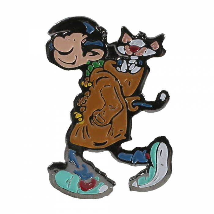 Pin's de colección Tomás el Gafe, Duffle-Coat con su gato (Dalix 91)