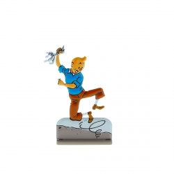 Figura metálica de colección Tintín saltando de alegría Moulinsart 29211 (2011)