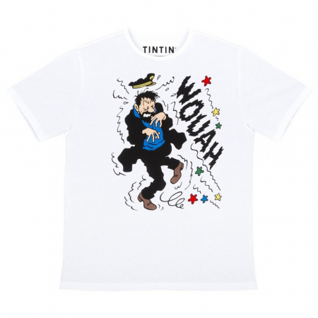 T-Shirt TINTIN Capitaine Haddock 'Wouah' Blanc 100% Coton - Taille XL Homme (2022), Neuf Avec étiquettes