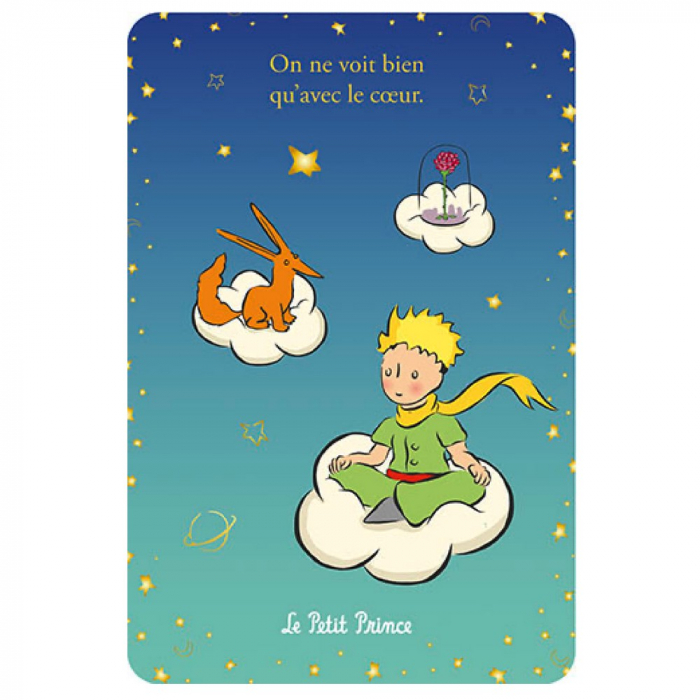 Carte Postale Kiub Le Petit Prince Renard Et Rose Sur Les Nuages 10x15cm 
