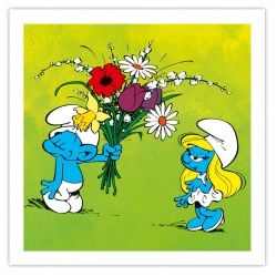 Framed Canvas The Smurfs The flowers Editions du Grand Vingtième (40x40cm)