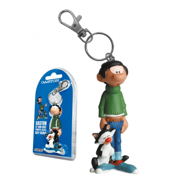 Porte-clés figurine Plastoy Gaston Lagaffe et son chat (62160)