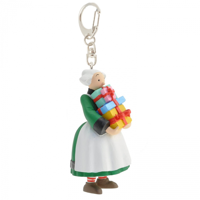 Porte-clés figurine Plastoy Bécassine tenant une pile de cadeaux 61073 (2014)