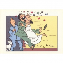 Ex-libris de Tintín con Haddock y Tornasol en pijama (29,4x21cm)