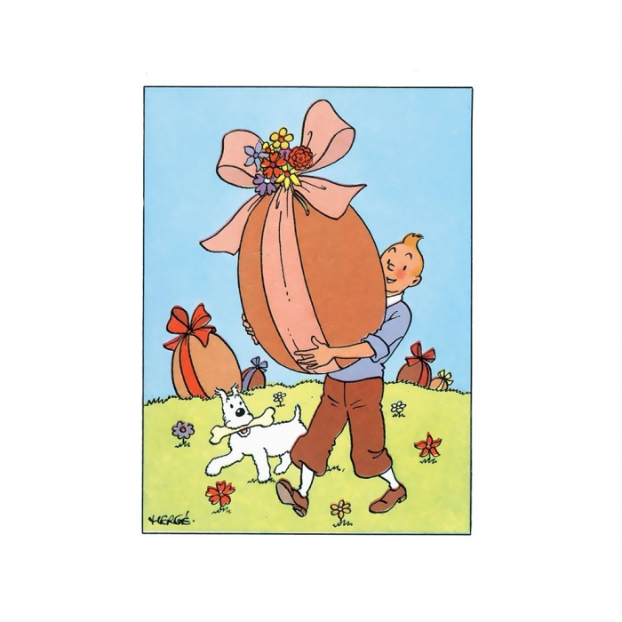 Postal de Pascua doble Tintín con el huevo de chocolate 32031 (17,5x12,5cm)
