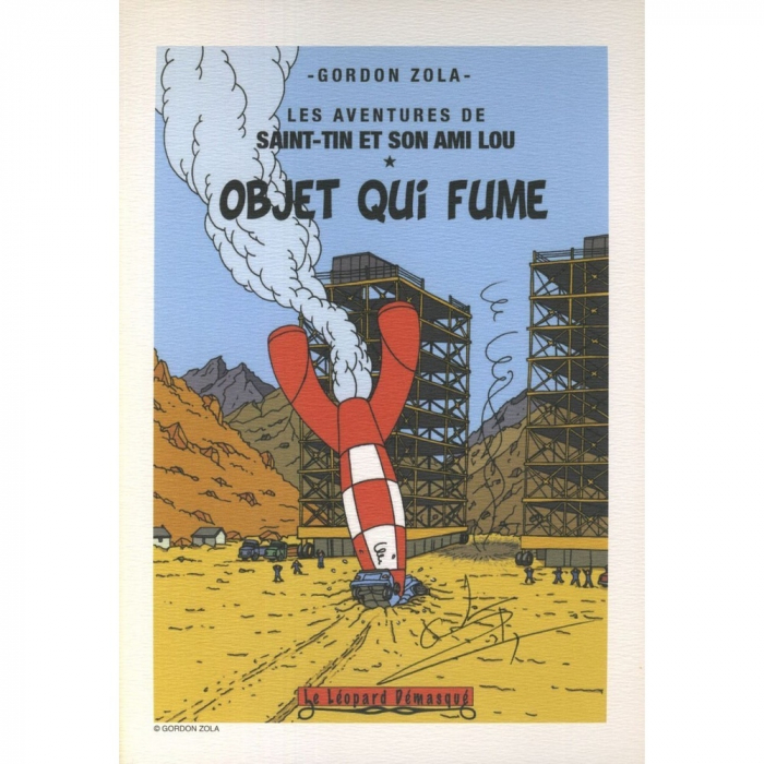 Ex-libris Offset Hommage à Tintin Gordon Zola Objet qui fume (21x14,5cm)