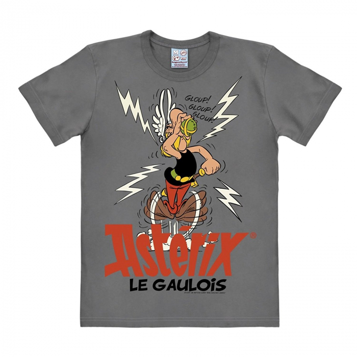 Camiseta 100% algodón Logoshirt® Astérix bebiendo la poción mágica (Gris)