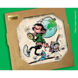 Collectible marble sign Gaston Lagaffe and the world map (20x20cm)