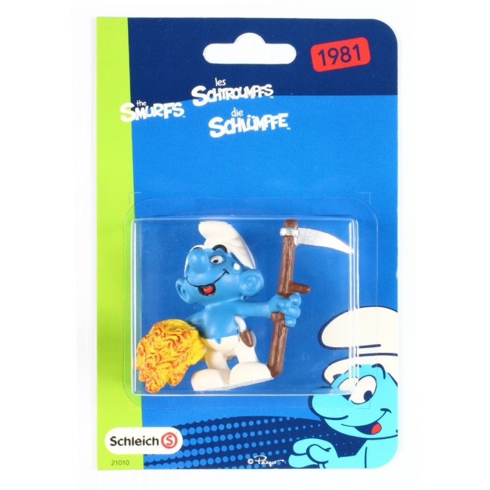 Figurine Schleich Schtroumpf Paysan (Farmer Smurf) - 4 Cm, Plastique, Neuf