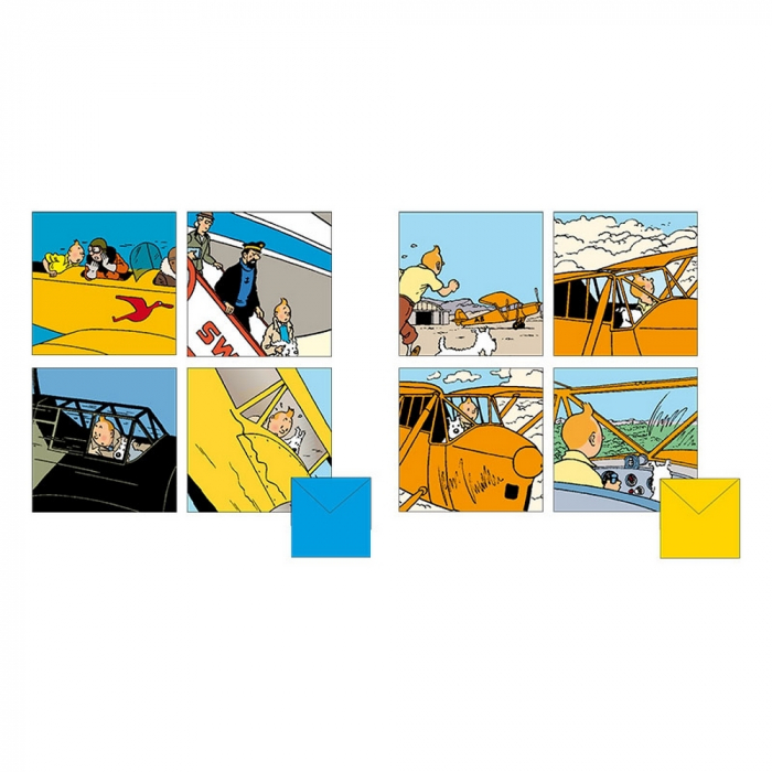 Set of 8 Tintin and Planes Double Square Greeting cards 31185 (15x15cm)