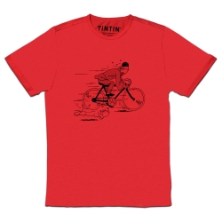 T-shirt Moulinsart de Tintin fuyant en vélo avec Milou - Rouge  (2018)