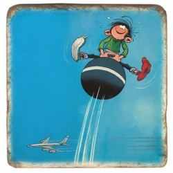 Collectible marble sign Gaston Lagaffe with his jumping ball (20x20cm)