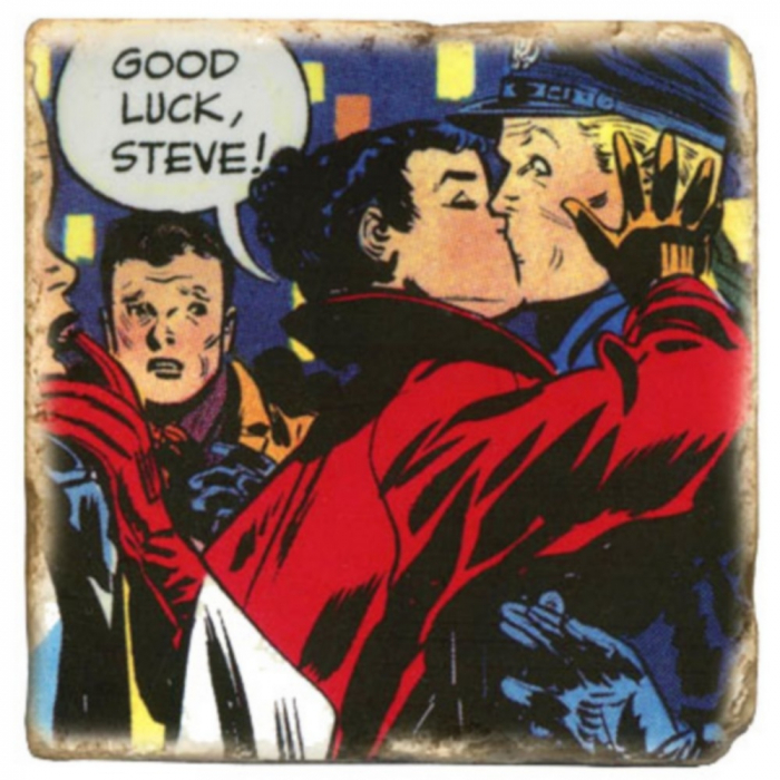 Collectible marble sign Steve Canyon, Milton Caniff Good Luck Steve! (10x10cm)