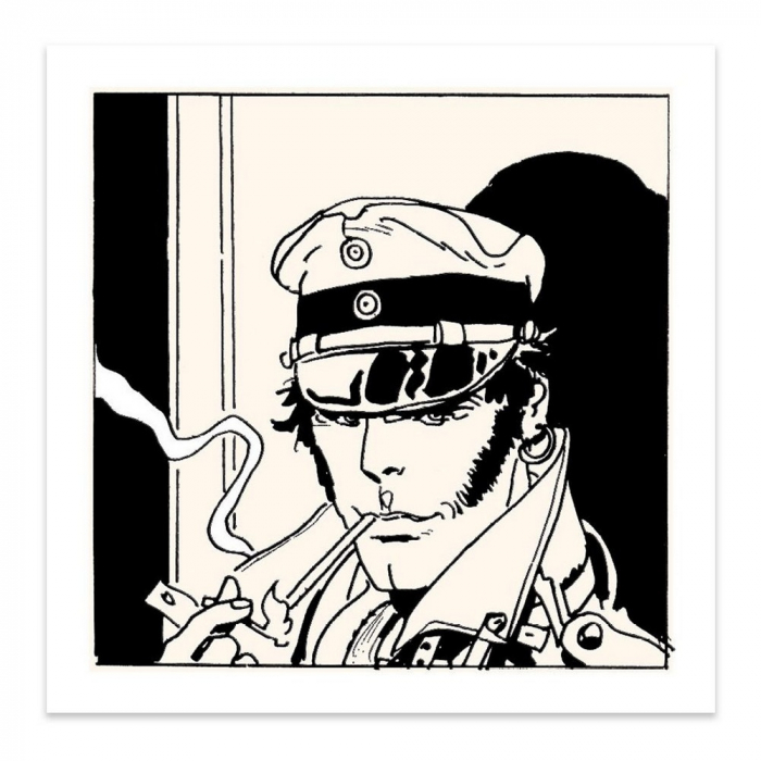 Serigrafía Corto Maltés, Retrato de Corto fumando (70x70cm)