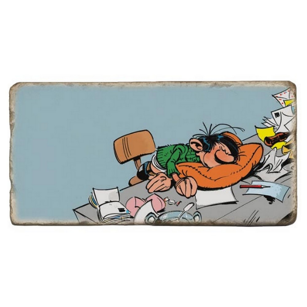Plaque De Marbre De Collection Gaston Lagaffe Sieste Au Travail x10cm Addik