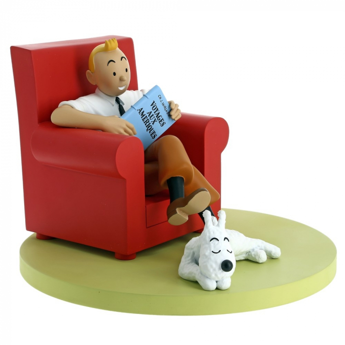 Figura de colección Moulinsart Tintín en su sillón con Milú 46404 (2018)