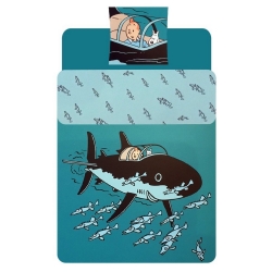 Funda Nórdica y de Almohada Tintín El Tiburón Submarino 100% Algodón (140x200cm)