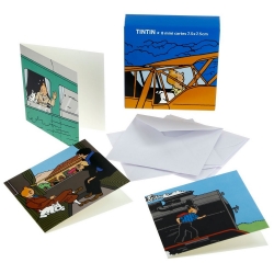 Set de 8 Petites Cartes Tintin train et avion 31184 (7,5x7,5cm)