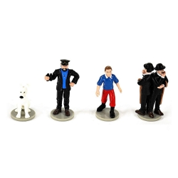 Set de 4 figuritas de colección Tintín, Milú, Haddock, Hernández y Fernández