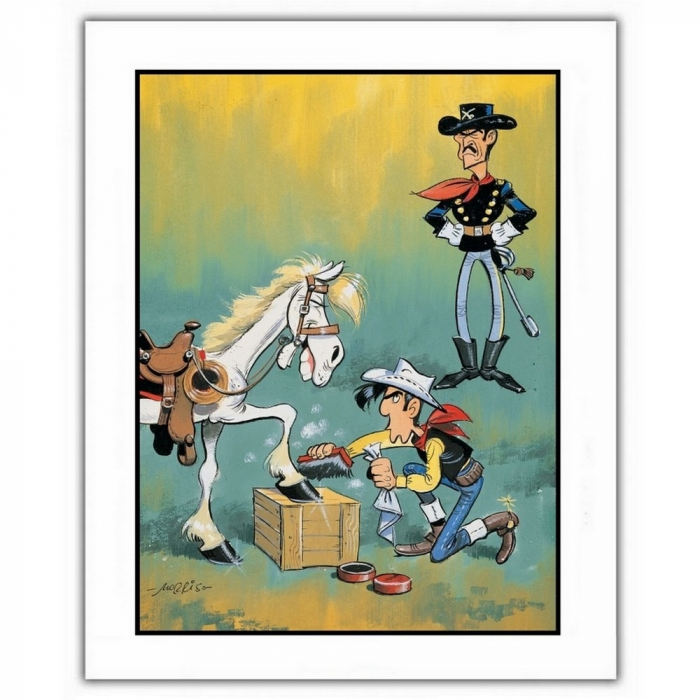 Poster affiche offset Lucky Luke, Graissage Jolly Jumper (28x35,5cm)