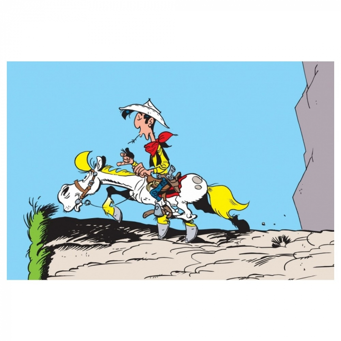 Postal de Lucky Luke: Lucky Luke y Jolly Jumper en el abismo (15x10cm)