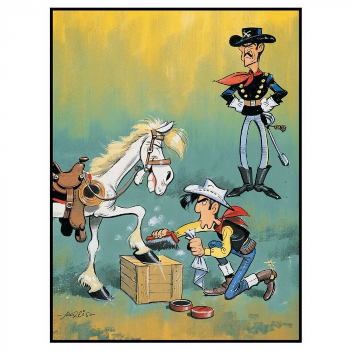 Carte postale de Lucky Luke: Cirant les sabots de Jolly Jumper (10x15cm)