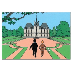 Aimant décoratif Tintin et Milou avec Haddock au château de Moulinsart (80x55mm)