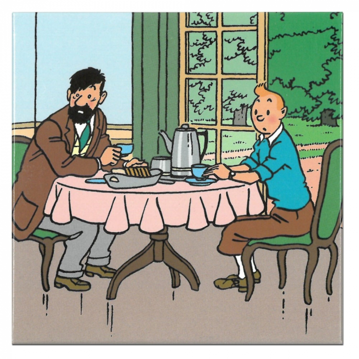 Decorative Magnet Tintin with Haddock breakfast at Moulinsart Castle (65mm)