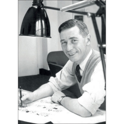 Postal Retrato de Hergé, Robert Kayaert: en su estudio Tintín, 1958 (10x15cm)