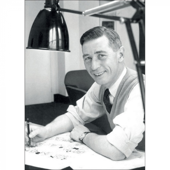 Carte postale Portrait d'Hergé, Robert Kayaert: Studio Tintin 1958 (10x15cm)