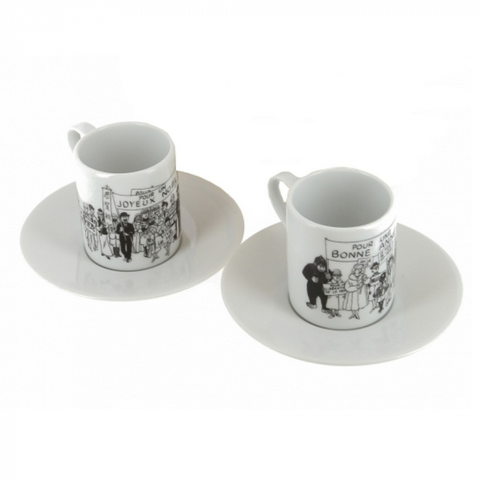 Set of two espresso cup and saucer Tintin collection Carte de voeux 1972 (47982)