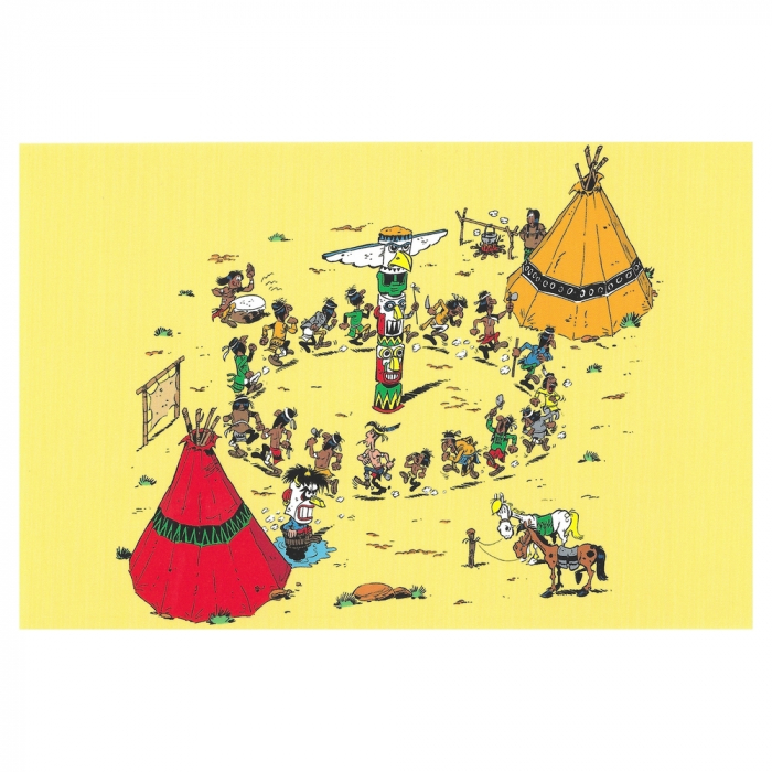 Postcard Lucky Luke: Dance around the Totem (15x10cm)