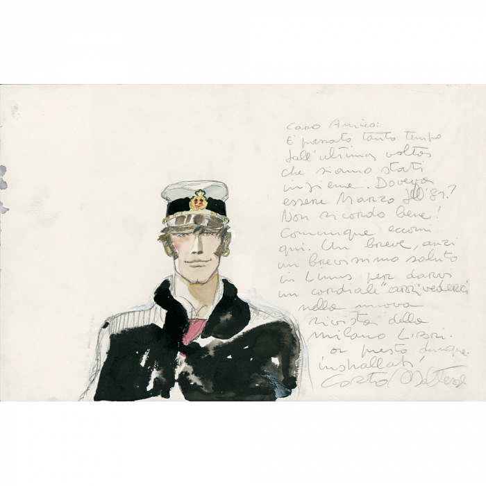 Postal de Corto Maltés, carta manuscrita (17,5x12,5cm)