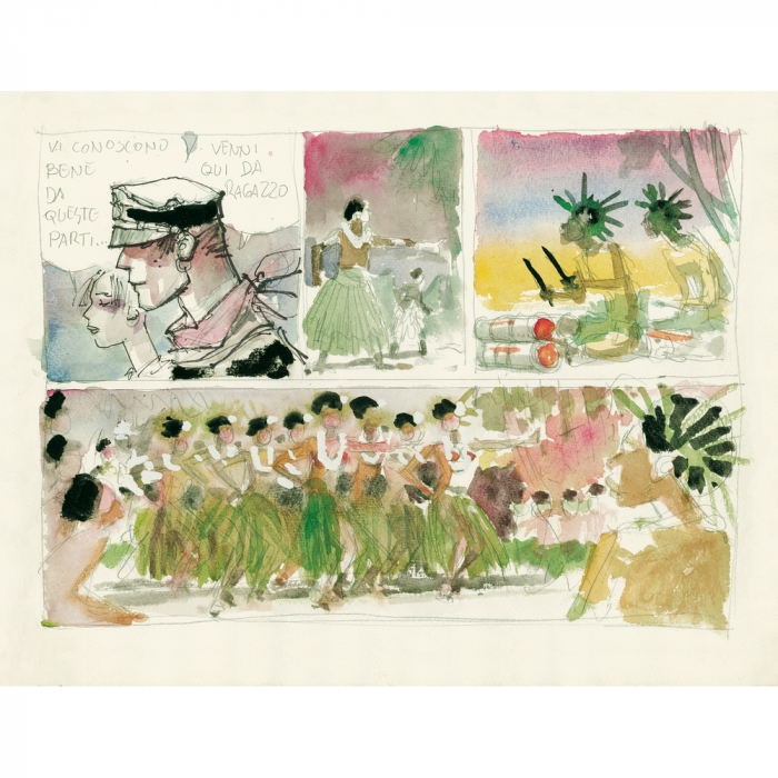 Carte postale Corto Maltese, La vie dans le Pacifique (17,5x12,5cm)