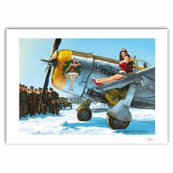 Poster affiche offset Pin-Up Wings P47-D Angel Noël, Hugault signée (70x50cm)