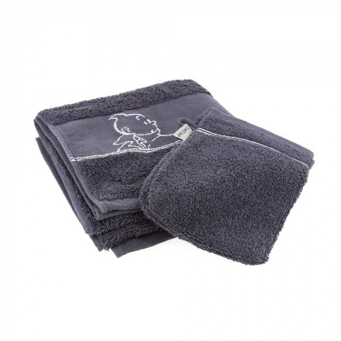 Towel and Wash Cloth Moulinsart Tintin 100% Cotton - Grey (100x50cm)
