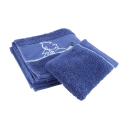 Towel and Wash Cloth Moulinsart Tintin 100% Cotton - Blue (100x50cm)